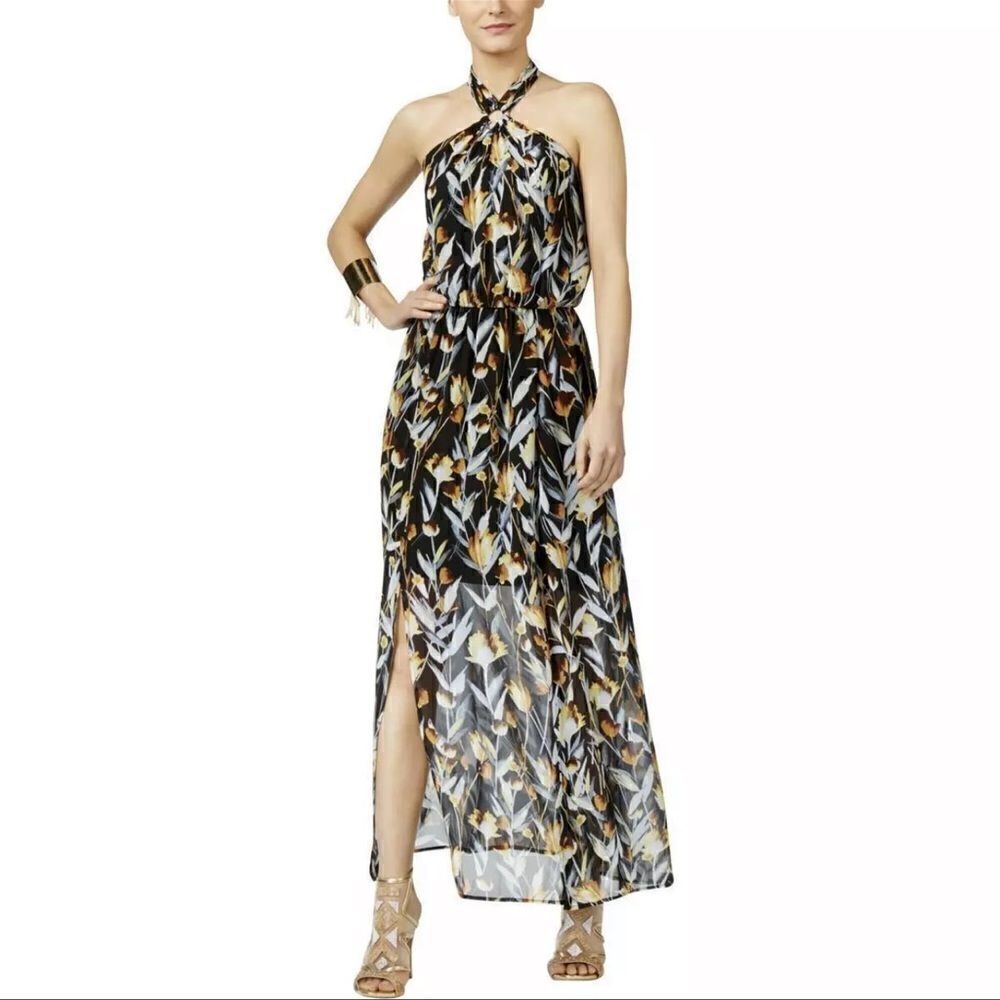 Thalia Sodi Floral Maxi Illusion Dress L